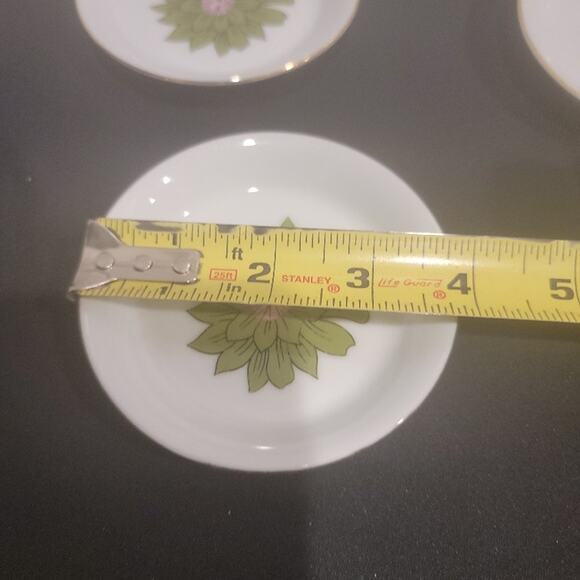 Floral Mini Plates Creative Japan Trinket Holder Gold Rim Set of 4 Green White - Picture 8 of 9